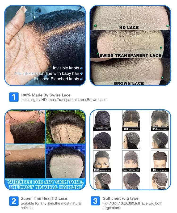 6x4 Density Virgin Human Hair Wigs For Black Women Vietnamese Raw Hair Transparent Lace Front Pre-Plucked Bleached Knots